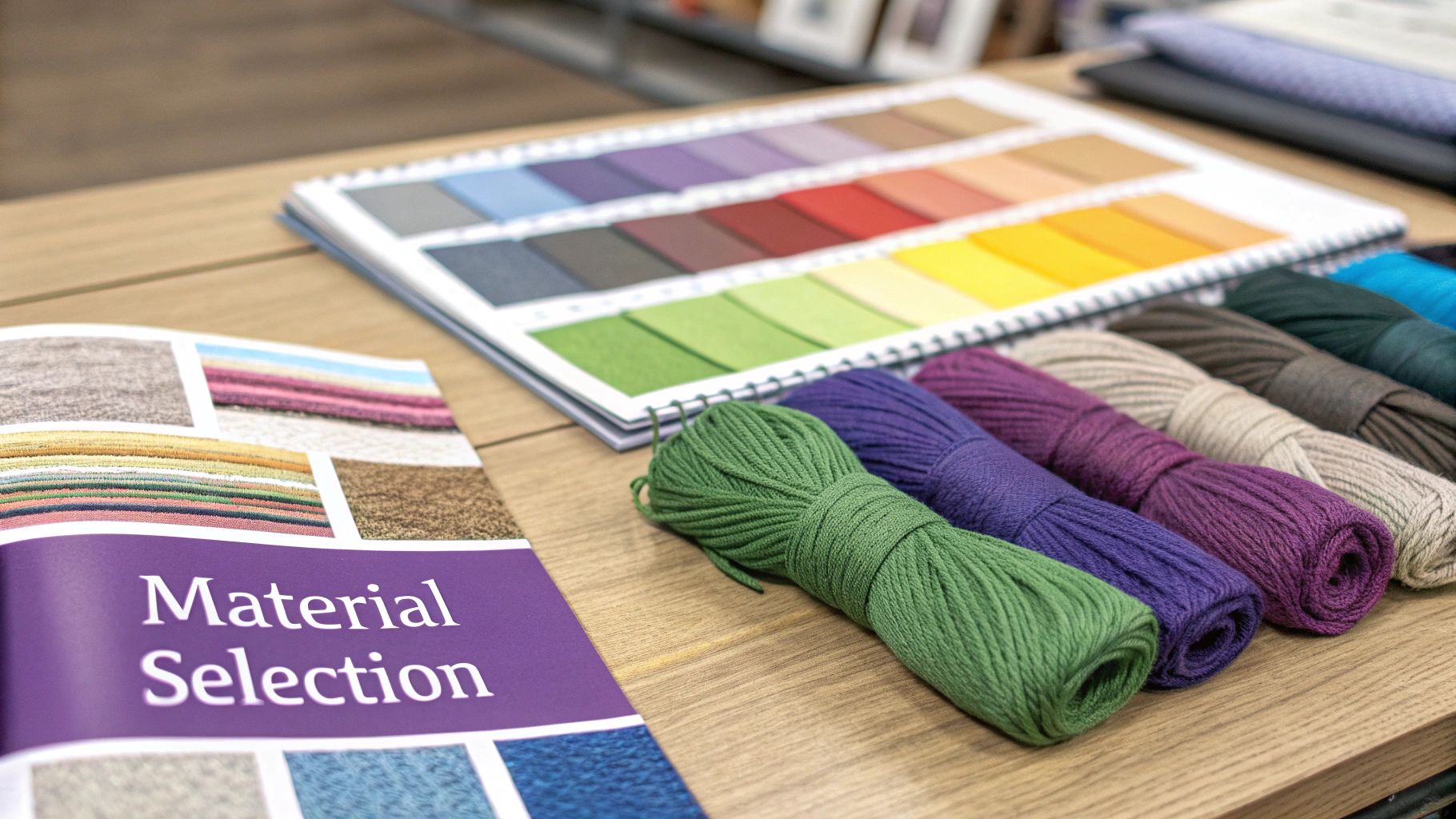 a group of yarns on a table