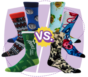 knit-in vs. printed custom socks comparison